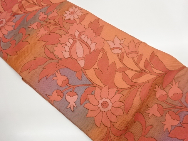 JAPANESE NAGOYA OBI / PULP CLOTH / WOVEN FLOWER ARABESQUE